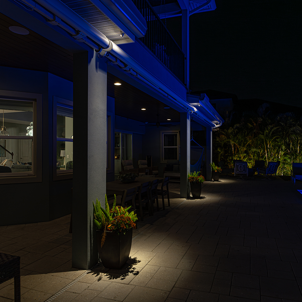 S1H Saturn Halo fixtures used for eave and facade lighting on a home