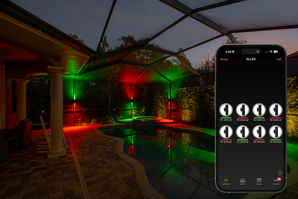 Casambi-controlled outdoor lighting system and mobile app