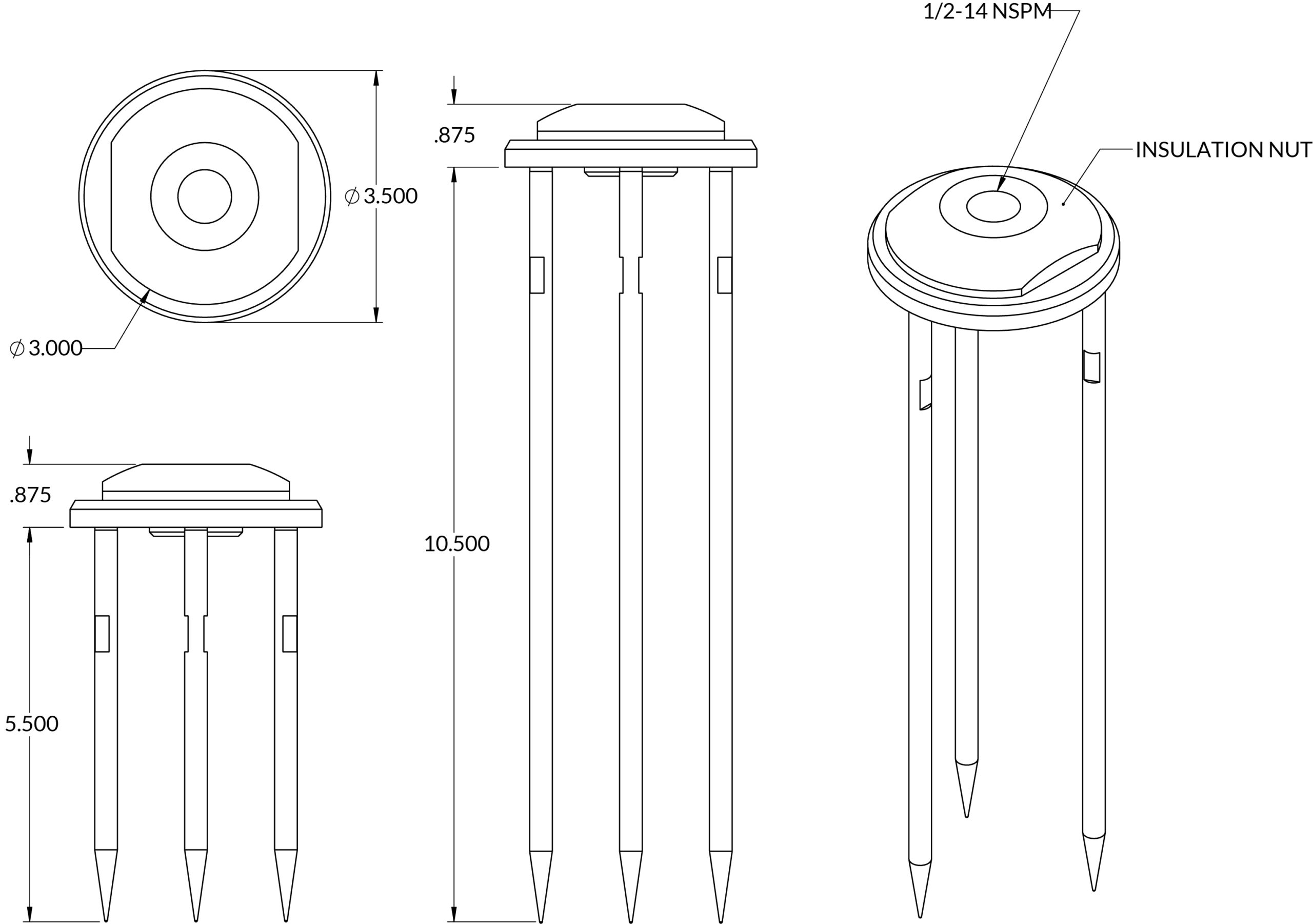 Trident Shield Stake dimension drawing